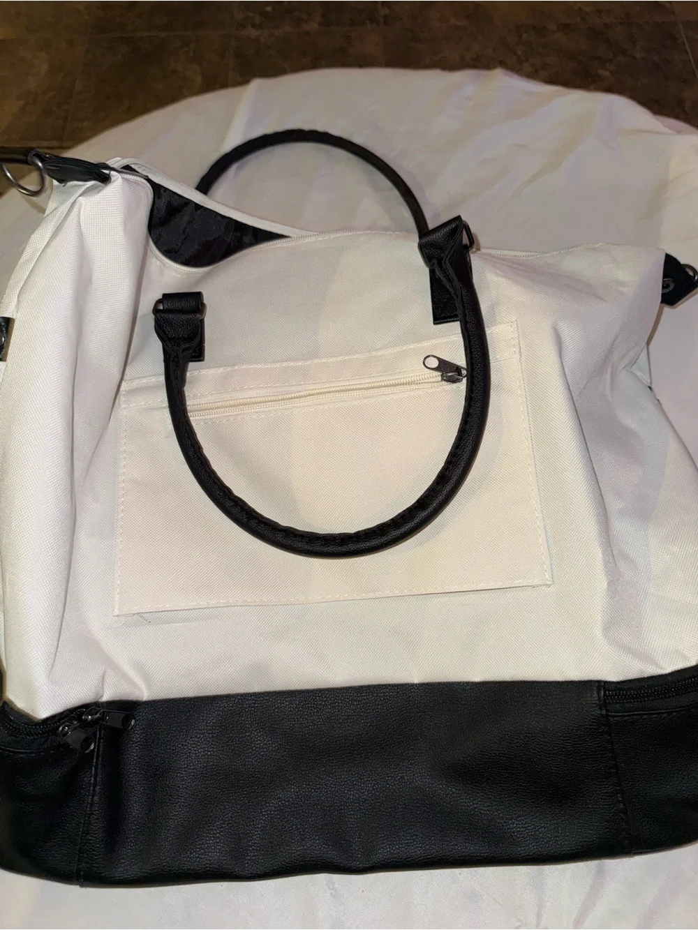 DSW Black and White Two-Tone Weekender Duffel Bag